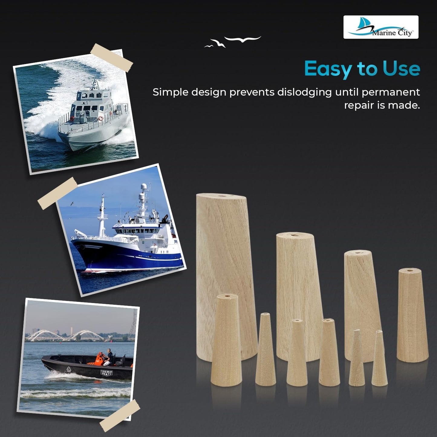 MARINE CITY Boat Emergency Tapered Soft Wood Thru-Hull Plugs Kit – Pack of 10 Marine City Hardware