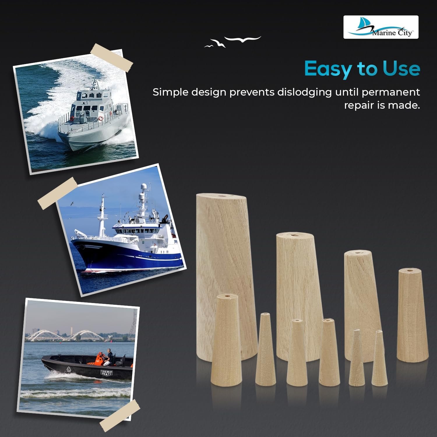 MARINE CITY Boat Emergency Tapered Soft Wood Thru-Hull Plugs Kit – Pack of 10 Marine City Hardware