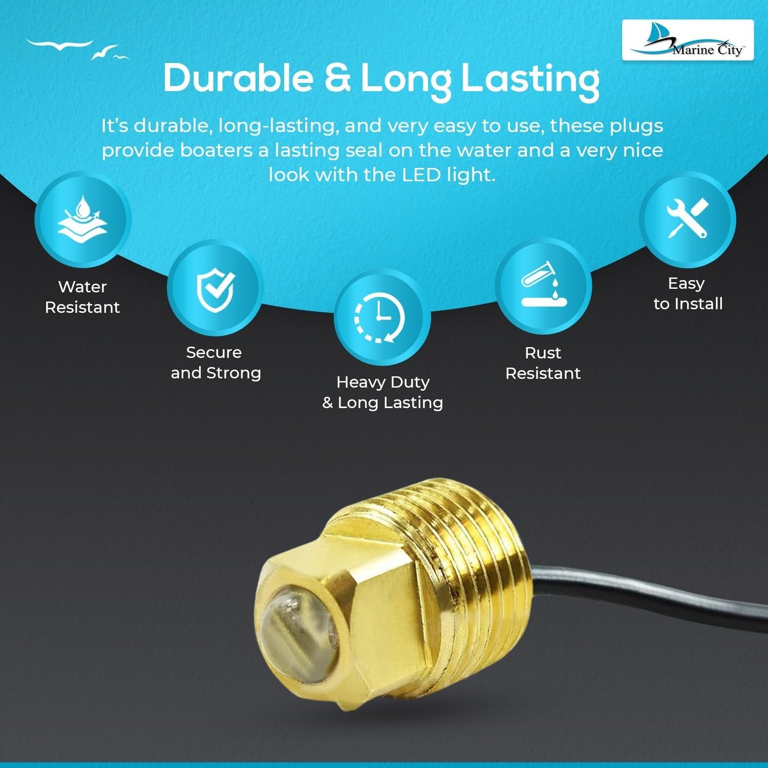 Marine City Brass Drain Plug LED Light – 20 Lumens Waterproof (Pack of 1) Marine CIty