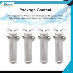 MARINE CITY White Nylon Flush Mount Rod Holder – UV Stabilized 30° (Pack of 4)