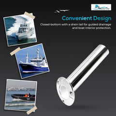 Marine City Soportes para cañas de Pescar de Acero Inoxidable 316 de Alta Resistencia/Soportes para cañas de Pescar de Montaje Empotrado, con Drenaje -30 Grados