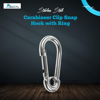 Marine City Carabiner Clip Snap Hook with Ring, Stainless Steel, 2-3/8" Durable MARINE CITY