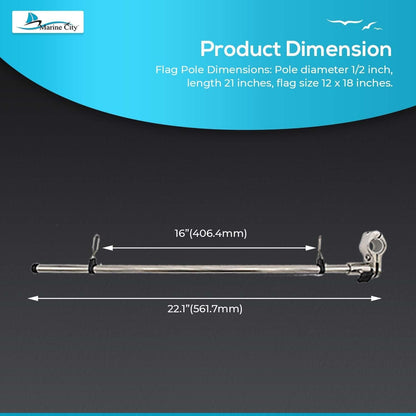Marine City Stainless Steel Pole Base with 21" Flag Pole & 12x18” US Flag Marine City