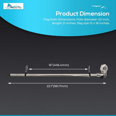 Marine City Asta de bandera montada en riel de acero inoxidable de 21 pulgadas y base de asta de bandera de acero inoxidable y bandera de EE. UU. de 12 pulgadas x 18 pulgadas para yate (1 juego)