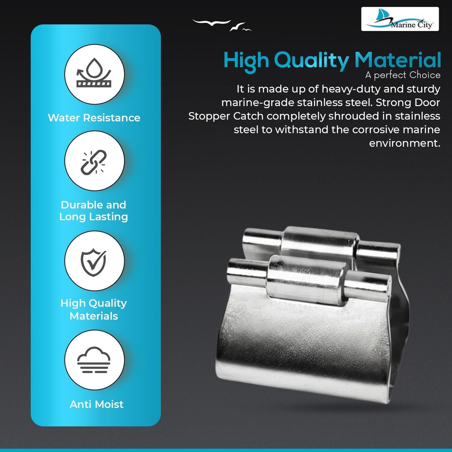Marine City Stainless Steel Door Stopper Catch & Holder Heavy-Duty 1-1/2” Height Marine City