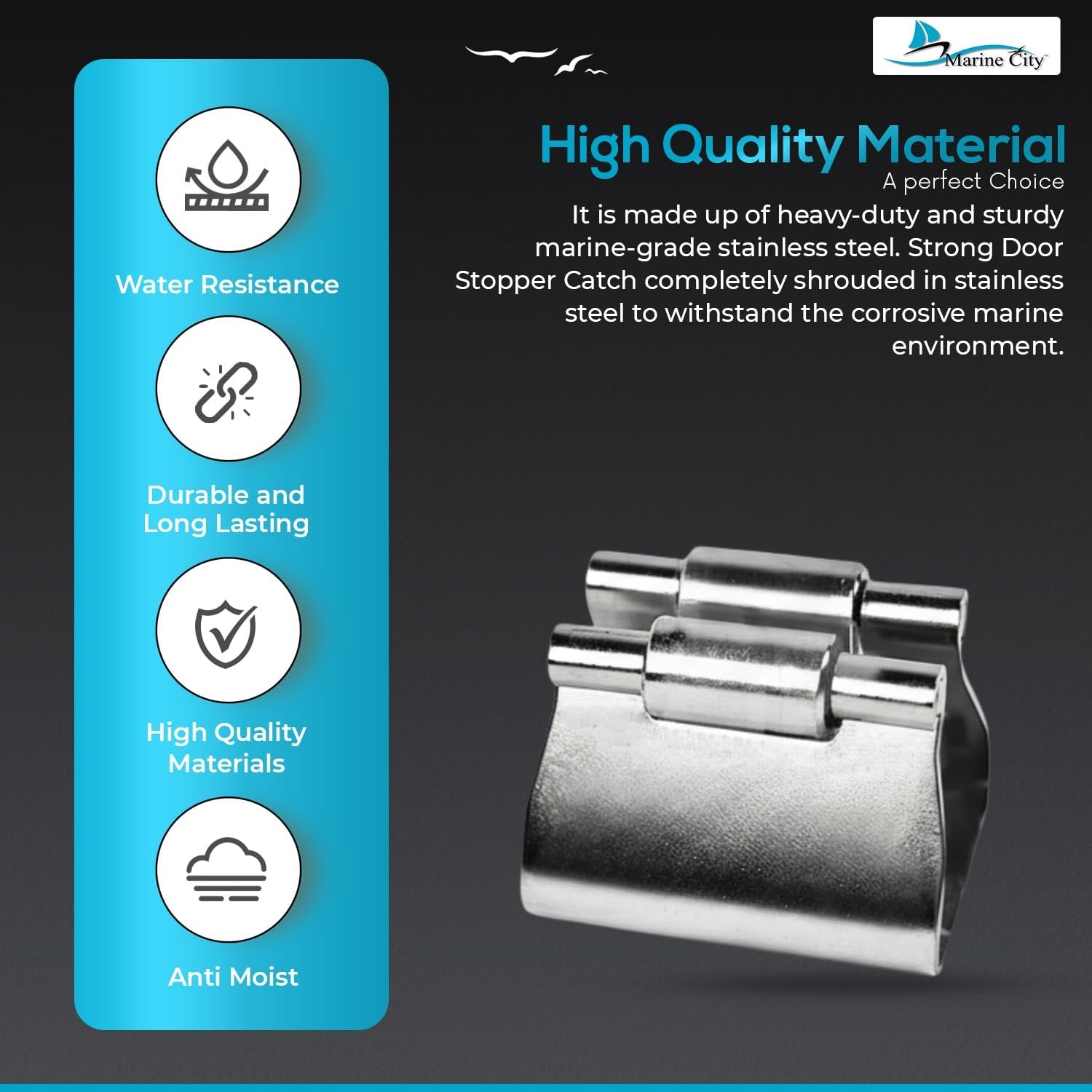 Marine City Stainless Steel Door Stopper Catch & Holder Heavy-Duty 1-1/2” Height Marine City