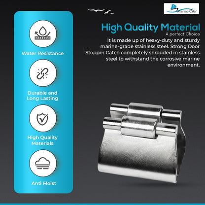 Marine City Stainless Steel Door Stopper Catch & Holder Heavy-Duty 1-1/2” Height Marine City