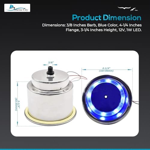 Marine City Great Marine Portavasos de acero inoxidable con drenaje -8 LED azules