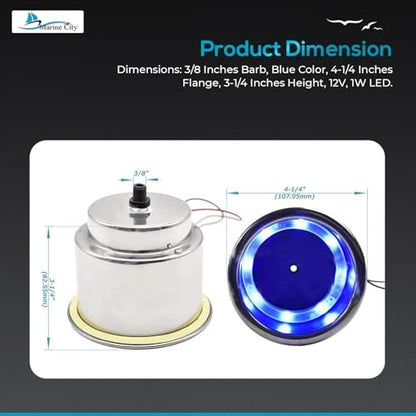 Marine City Great Marine Portavasos de acero inoxidable con drenaje -8 LED azules