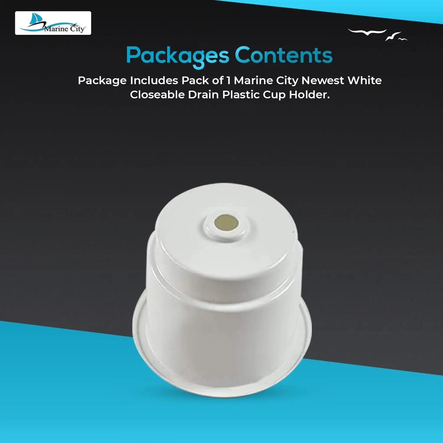 Marine City White Closeable Plastic Cup Holder with Drain – Fits 30 oz Marine City Hardware