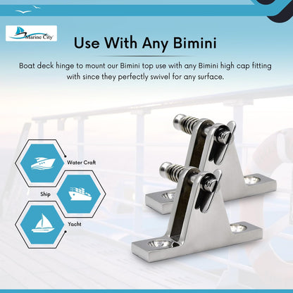 MARINE CITY Stainless Steel Swivel Bimini Top Hinges with Removable Pin (2Pcs) Marine City