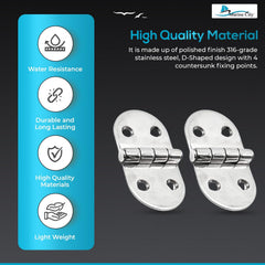 Marine City 316 Stainless Steel D-Shaped Covered Strap Hinge (Pack of 2)