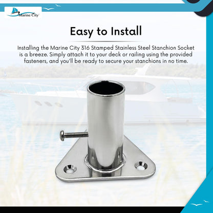 Marine City 316 Stainless Steel 87° Stanchion Socket – Fits 1-Inch Poles MARINE CITY