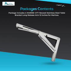 Marine City 304 Stainless Steel Table Bracket – 12” Folding Shelf Bracket
