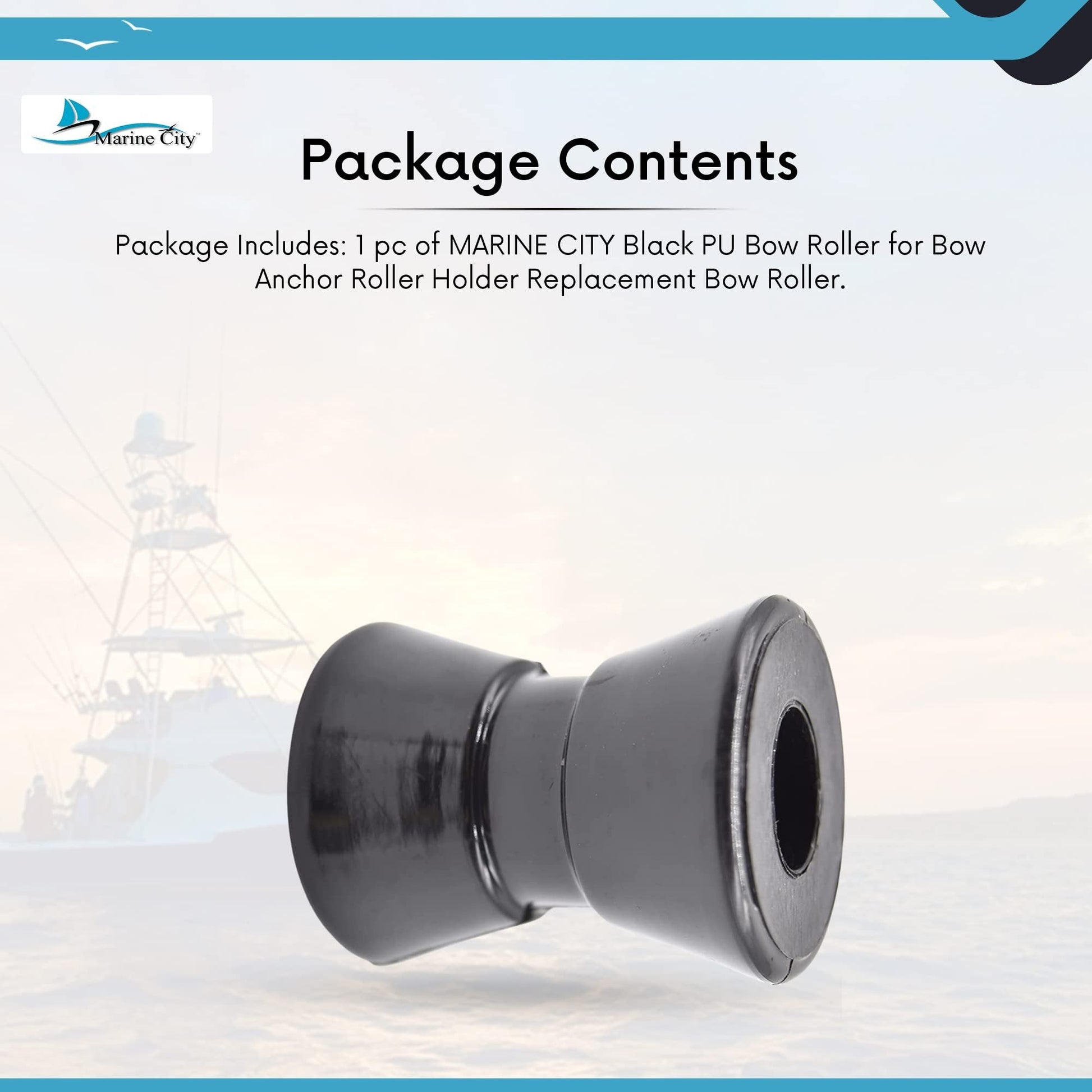 Marine City Black PU Bow Roller – 2-Inch Rigid, Shock-Absorbing Roller Marine City