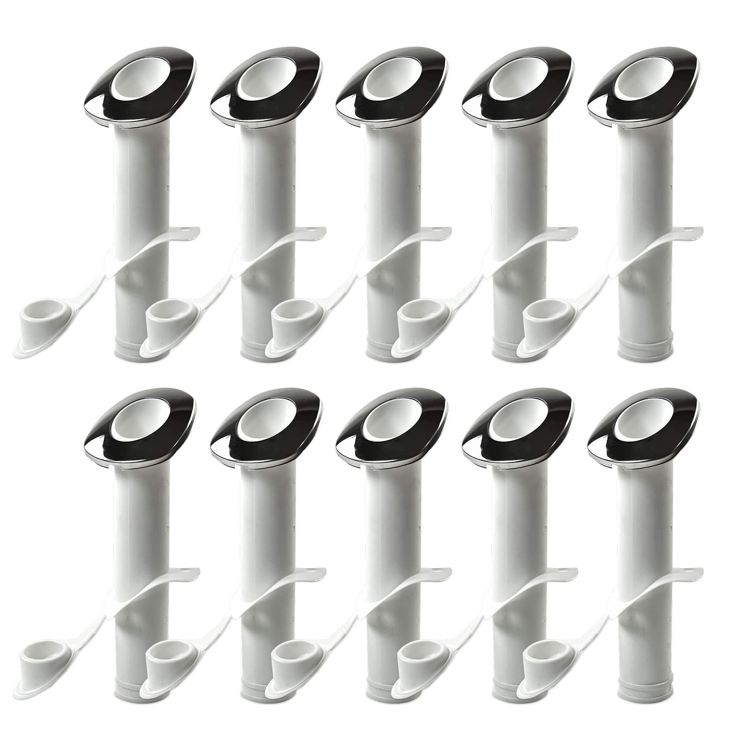 MARINE CITY Soporte de varilla de montaje empotrado de nailon blanco de 30°/estabilizado UV con tapa y junta de acero inoxidable 316 (10 piezas)