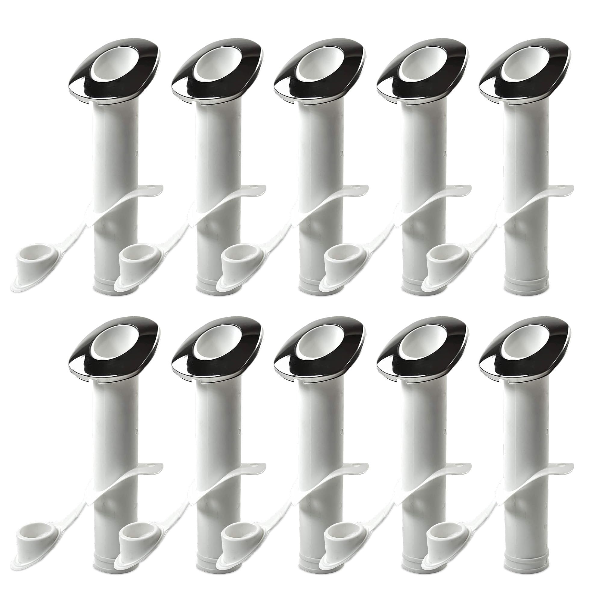 MARINE CITY Soporte de varilla de montaje empotrado de nailon blanco de 30°/estabilizado UV con tapa y junta de acero inoxidable 316 (10 piezas)