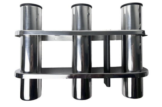 MARINE CITY 3-Tube Fishing Rod Storage Rack, 304 Grade Stainless Steel with Black Nylon Liner, for Boats, Yachts & Marine Use