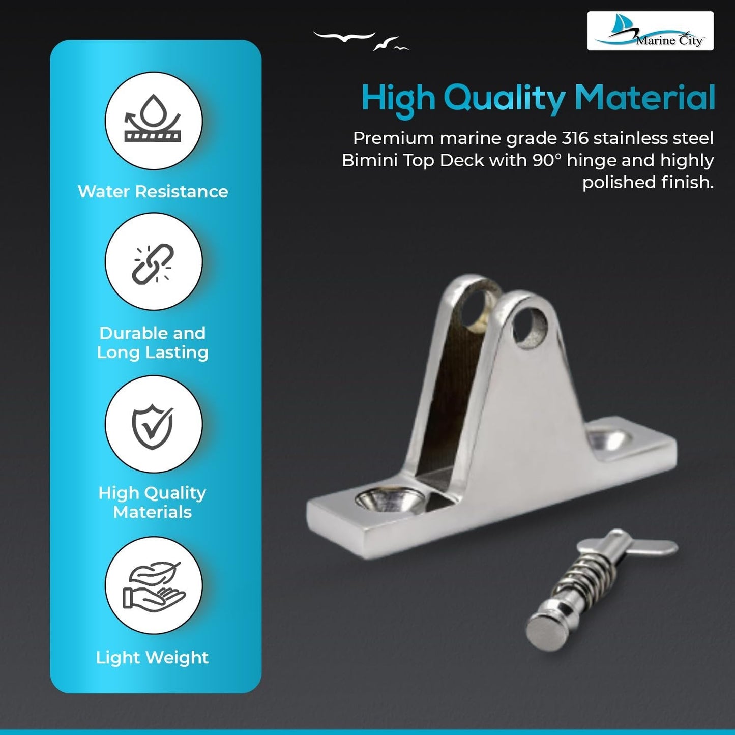 MARINE CITY 90° Bimini Top Hinge with Quick-Release Pin Stainless Steel (4 Pcs) MARINE CITY
