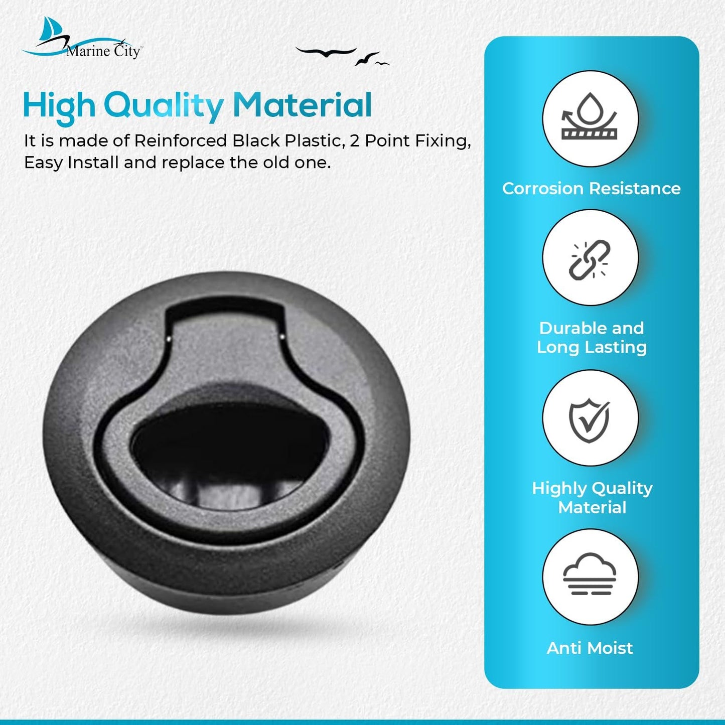 Marine City Nylon Round Hatch Flush Pull Stem Latch – 2-2/5” Corrosion-Resistant