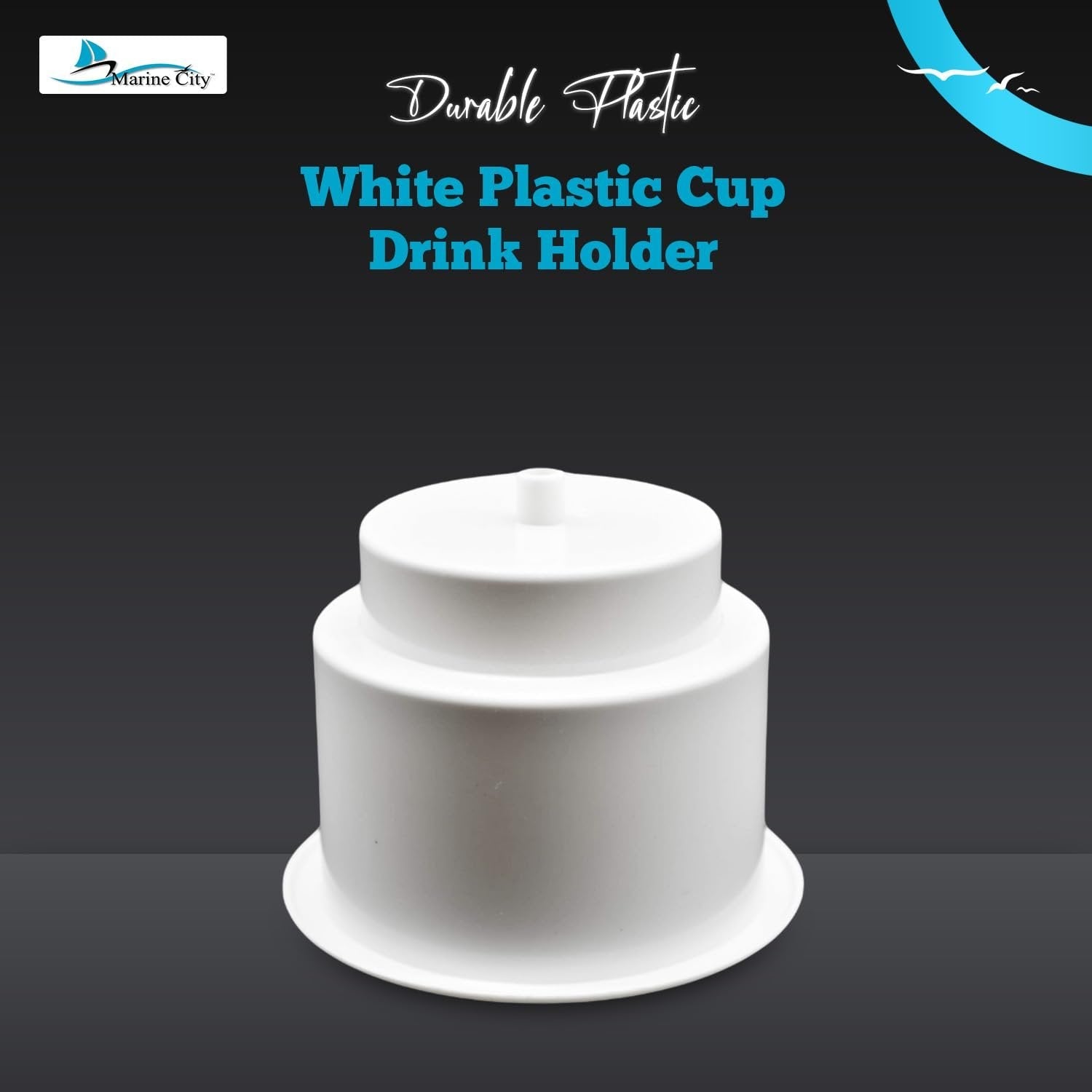 Marine City ABS White Plastic Cup Holder with Center Drain – Flush Mount Holder Marine City