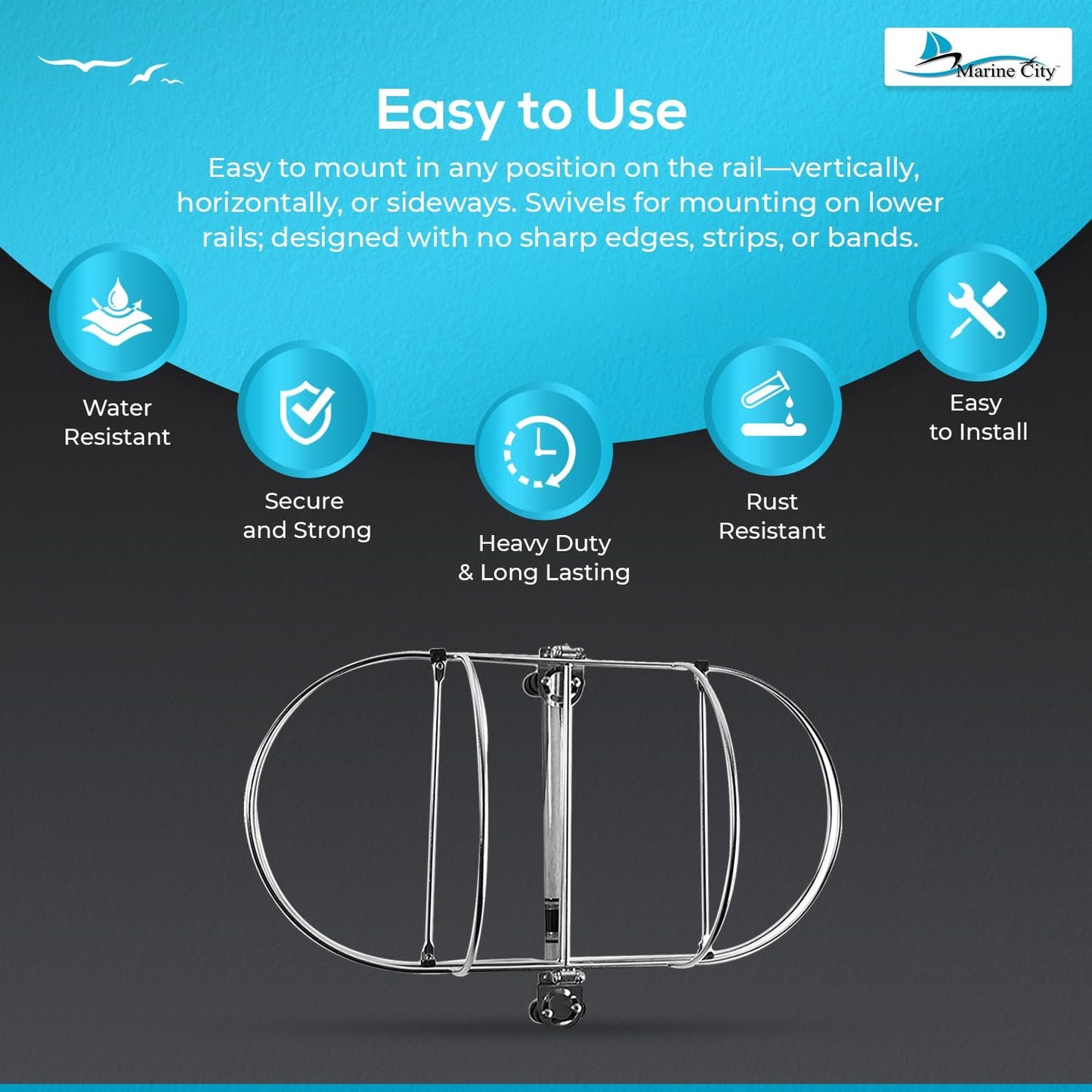 Marine City 304 Stainless Steel Folding Fender Rack with Stanchion Clamps