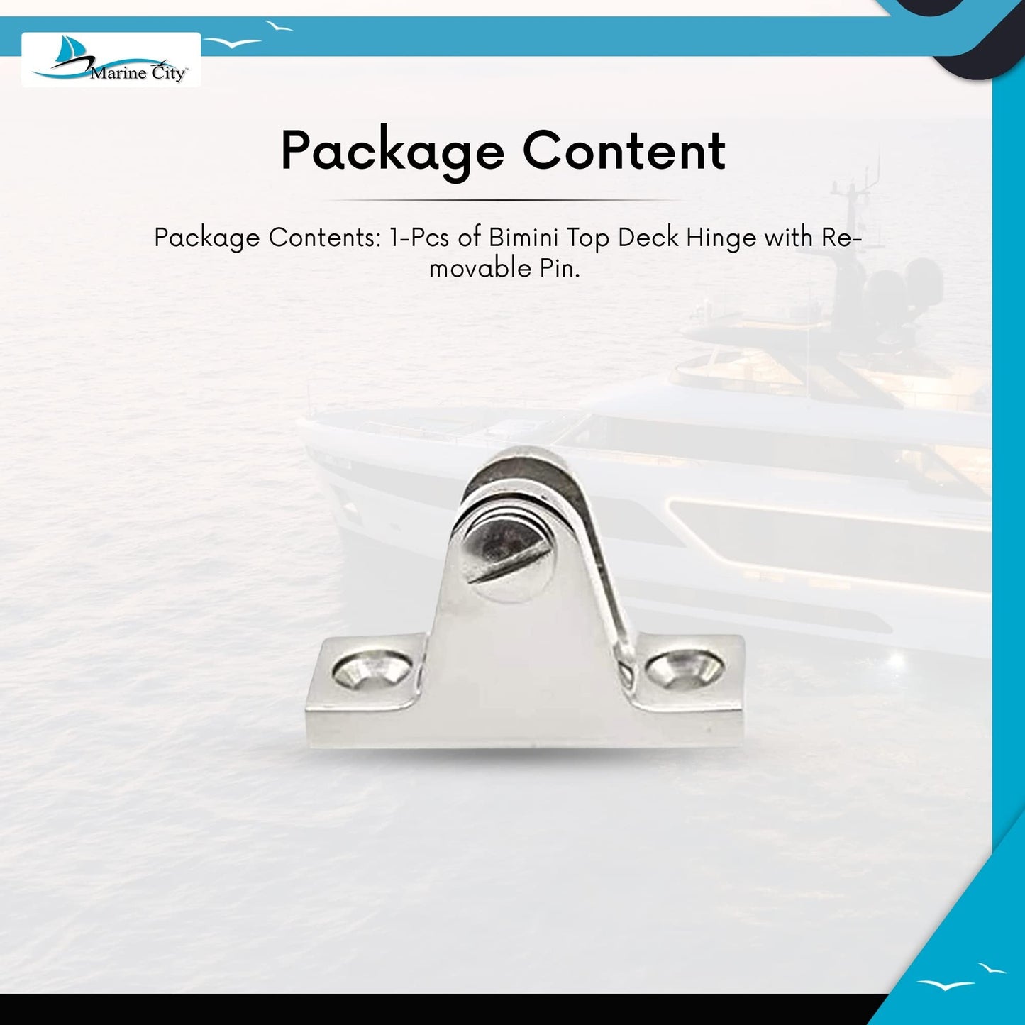 MARINE CITY Bimini Top Deck Hinge with Removable Pin – 316 Stainless Steel Marine City Hardware