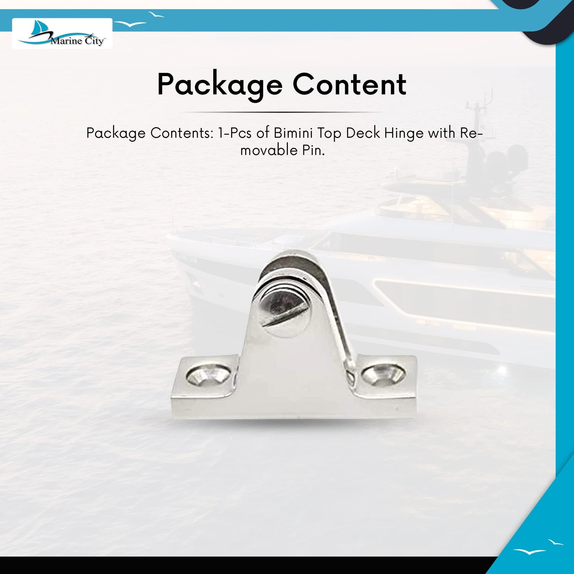 MARINE CITY Bimini Top Deck Hinge with Removable Pin – 316 Stainless Steel Marine City Hardware