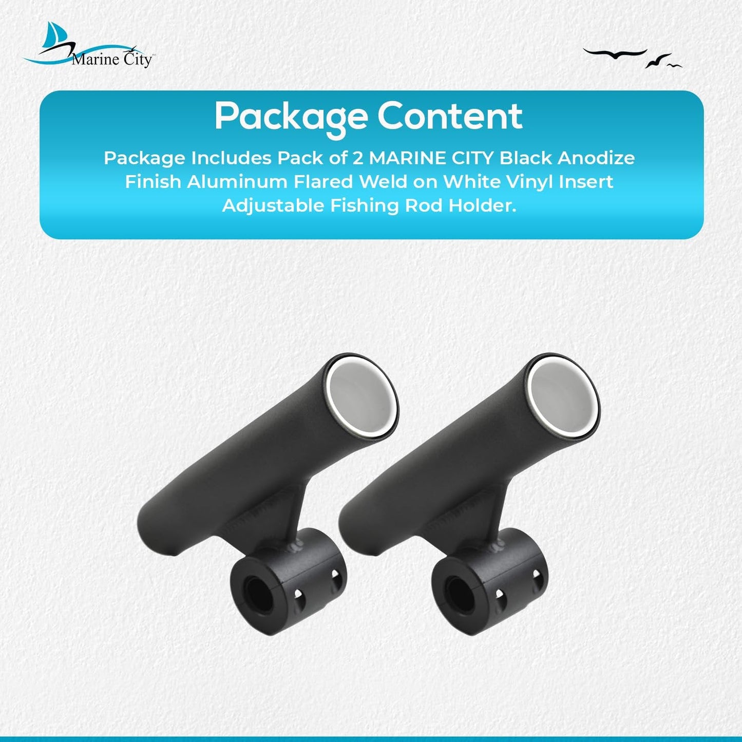 Marine City Adjustable Fishing Rod Holder, 7/8"-1" Rails, Anodized Aluminum Marine City