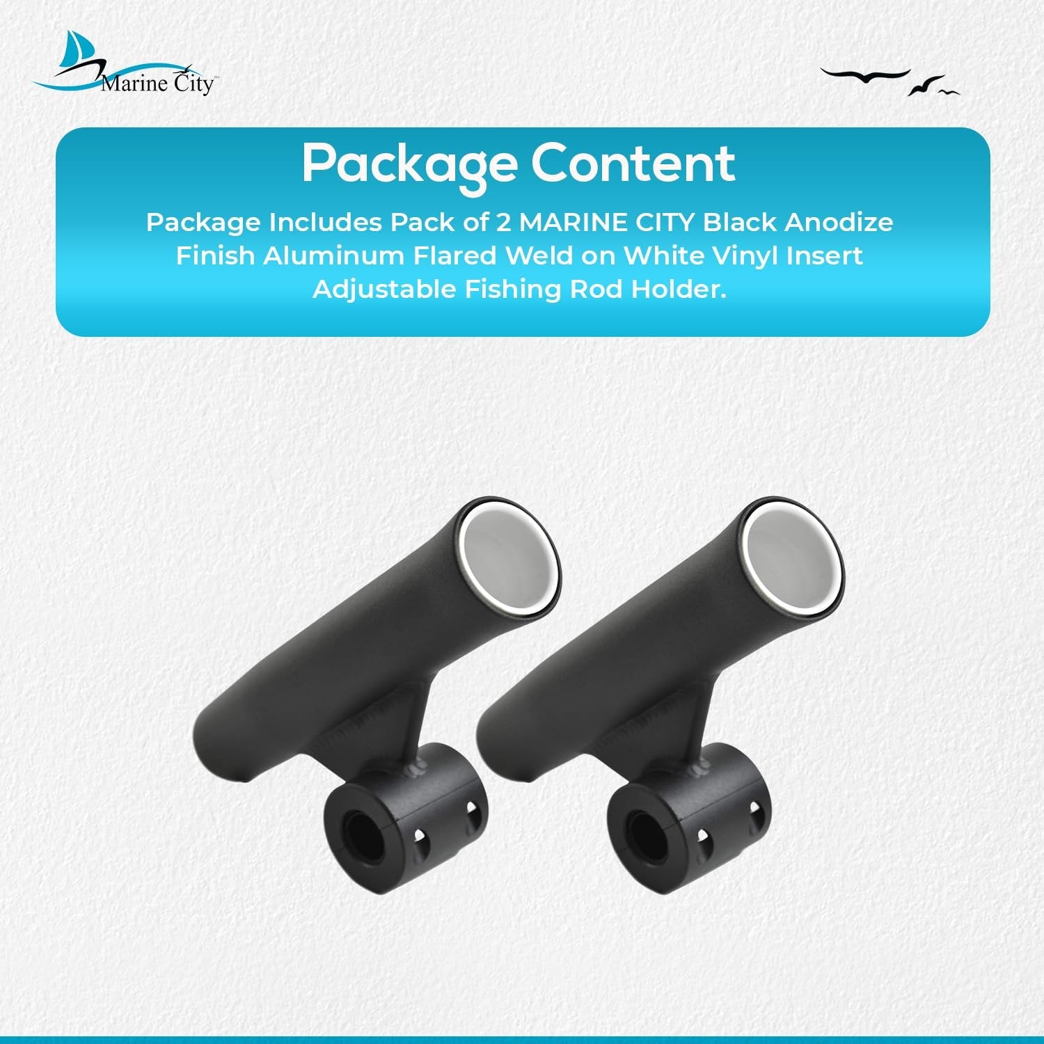 Marine City Adjustable Fishing Rod Holder, 7/8"-1" Rails, Anodized Aluminum Marine City