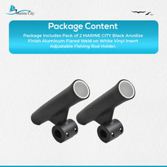 Marine City Soporte para caña de pescar con inserto de vinilo blanco soldado con acabado anodizado negro (longitud 10 pulgadas de diámetro 1-7/8 pulgadas)