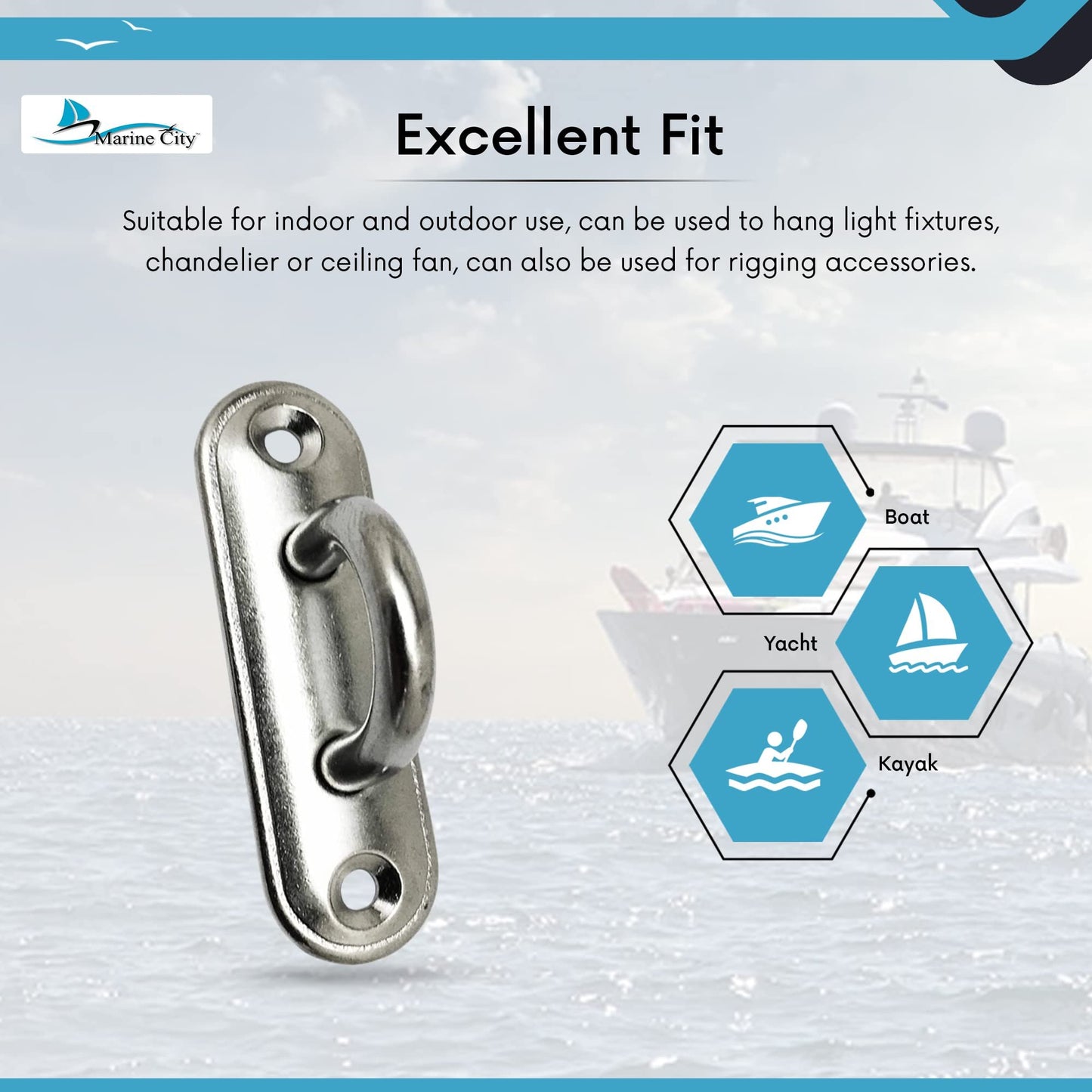 Marine City Oblong Pad Eye Plate – Heavy-Duty Stainless Steel, 3500 lbs Capacity