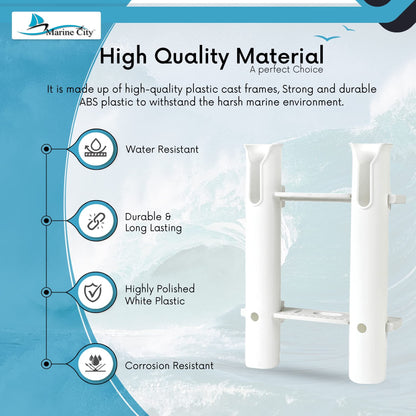 Marine City White Plastic Flush Mount Fishing Rod Holder Rack – 3 Link, 12” Tube