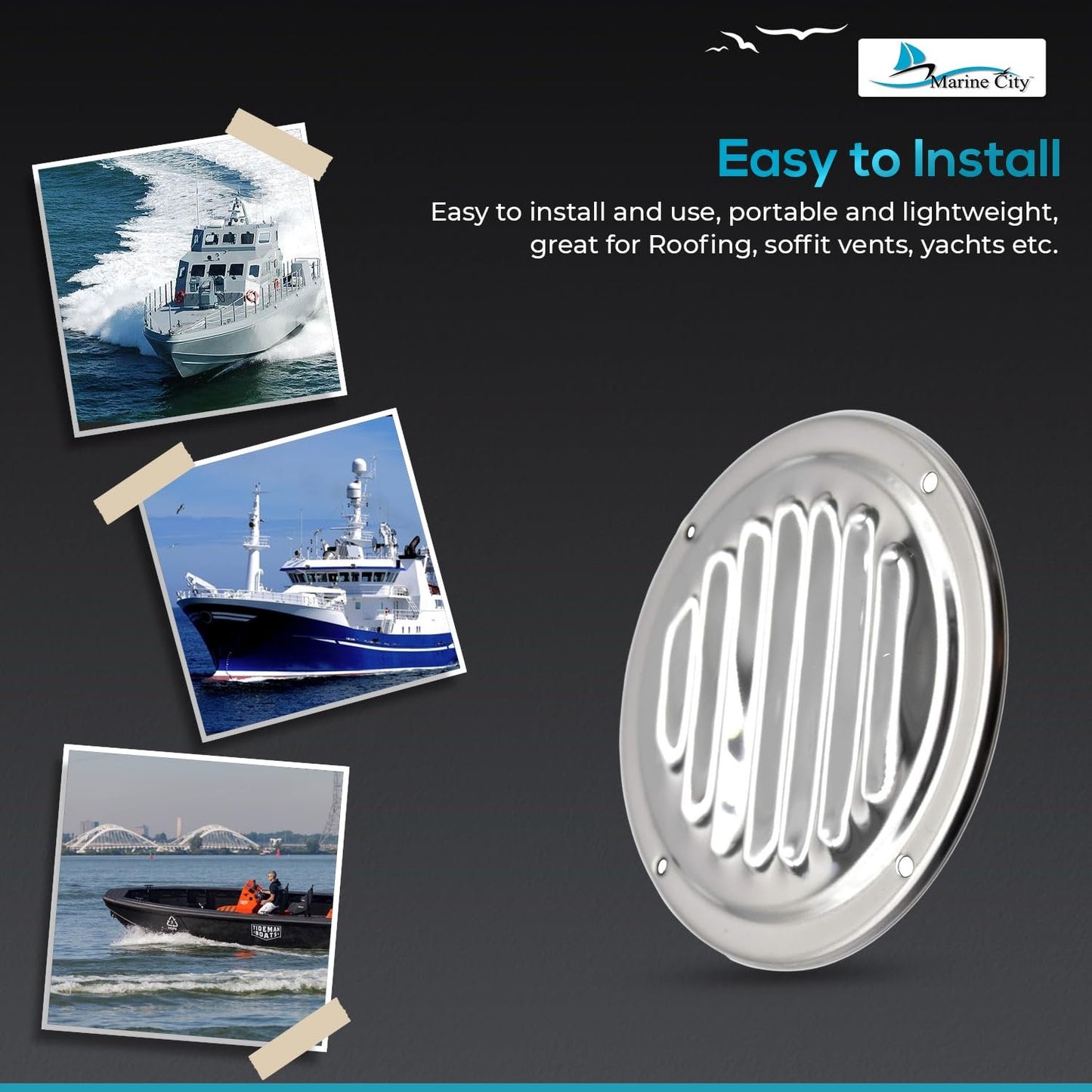 Marine City 304 Stainless Steel Round Louvered Vent – 5 Inch, Weather-Resistant Marine City