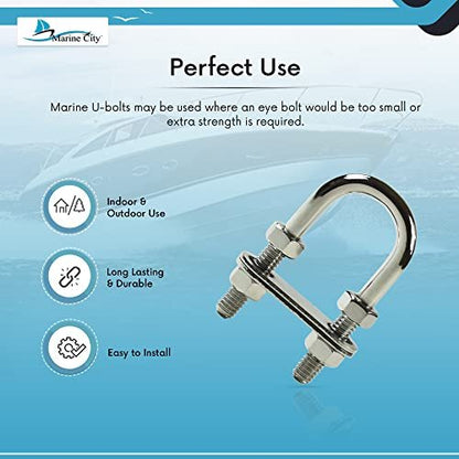 Marine City Bow Eye U-Bolt, 5/16” 304 Stainless Steel, 2-3/4” Length, Heavy Duty