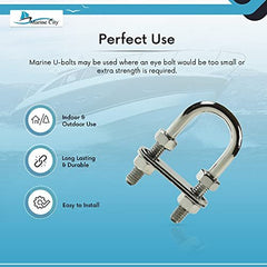 Marine City Bow Eye U-Bolt, 5/16” 304 Stainless Steel, 2-3/4” Length, Heavy Duty