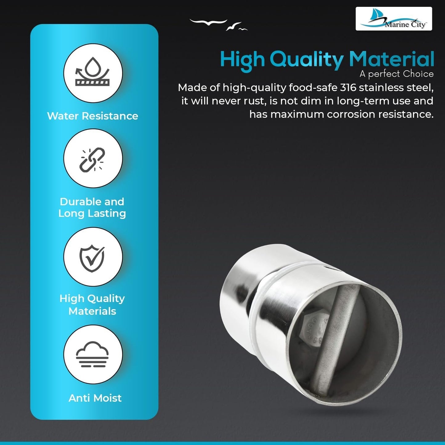 Marine City Swivel Rod Holder–Stainless Steel, Fits 30°/60°/90° Rod Holders-2Pcs Marine City