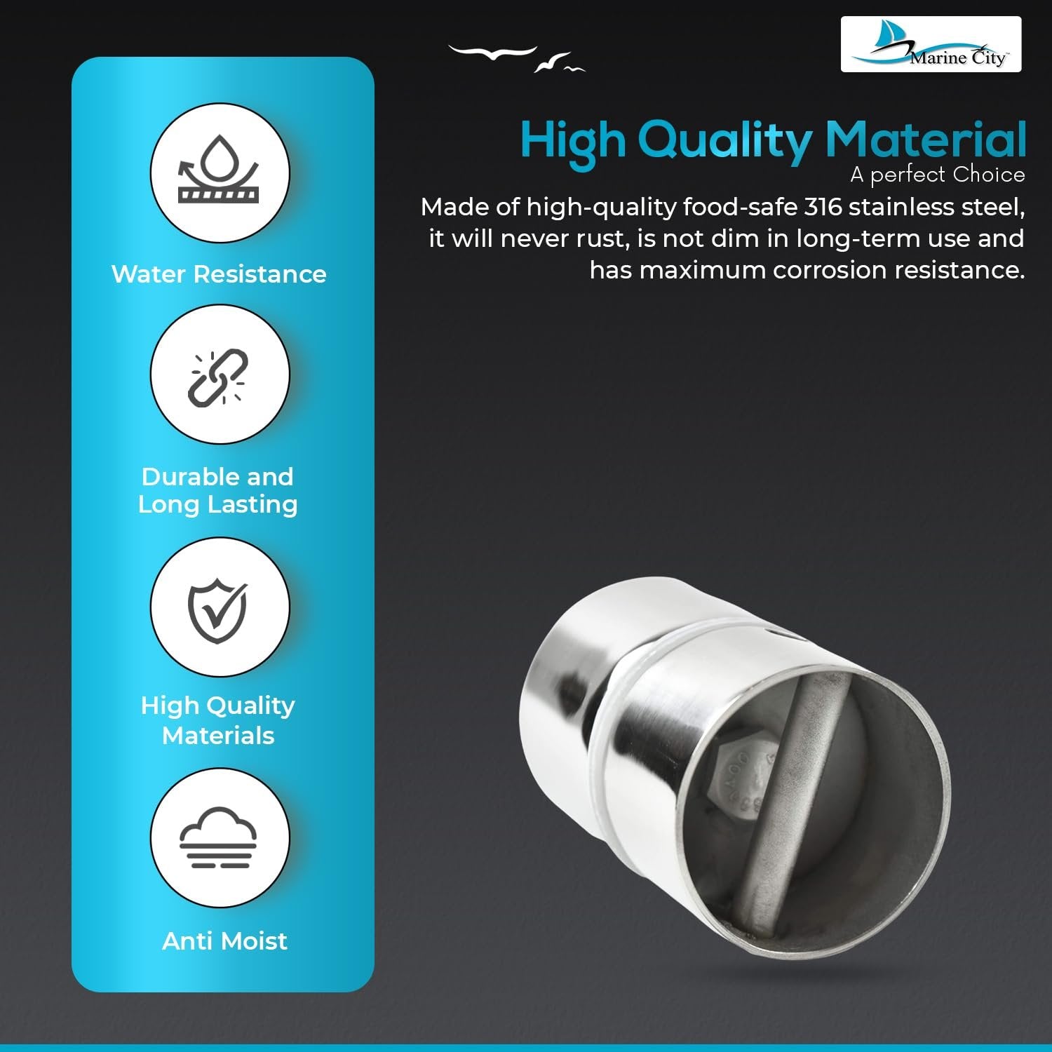 Marine City Swivel Rod Holder–Stainless Steel, Fits 30°/60°/90° Rod Holders-2Pcs Marine City