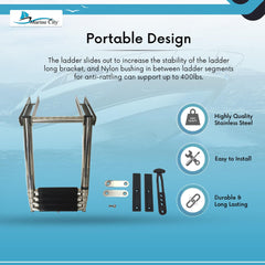 Marine City Stainless Steel 4-Step Under Platform Telescoping Boat Ladder