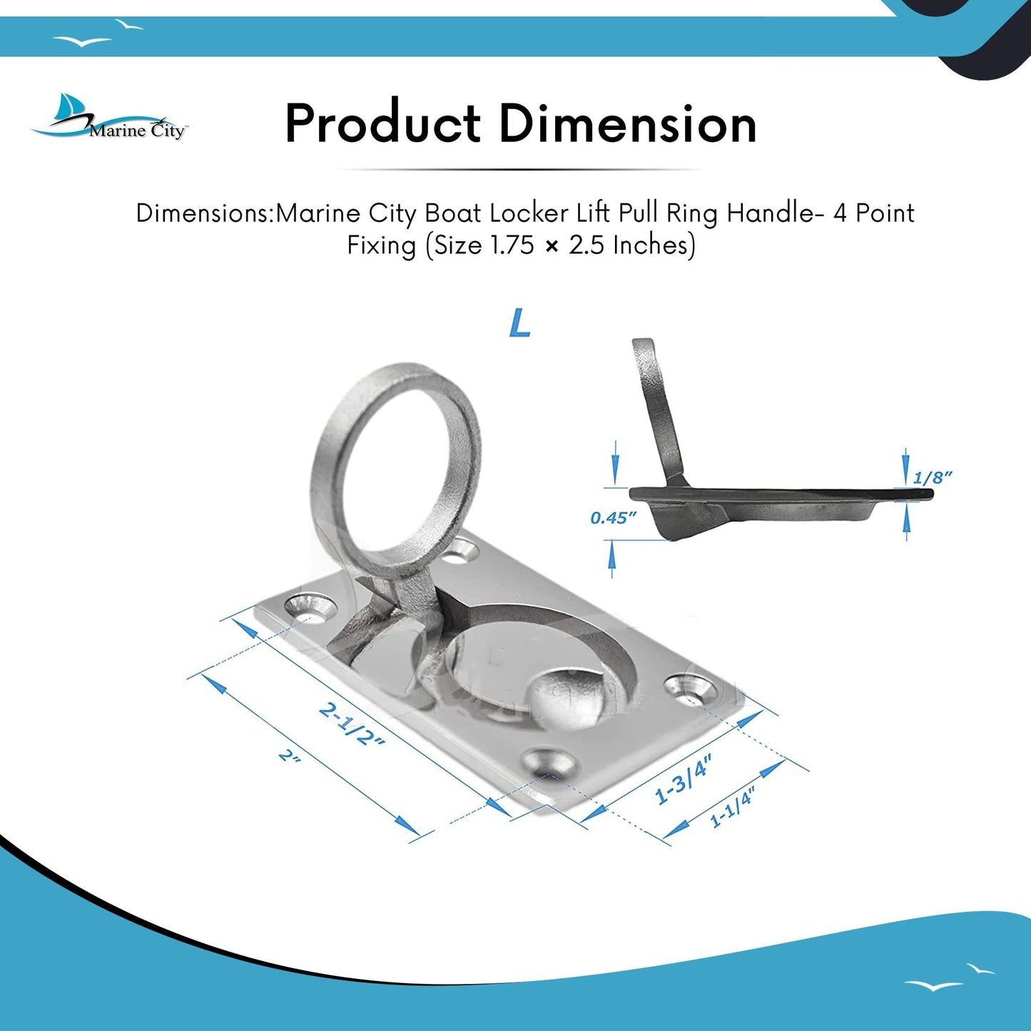 Marine City Locker Lift Pull Ring Handle – 316 Stainless Steel, 1.75 × 2.5" Marine City