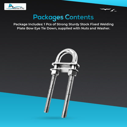 Marine City Stern Bow Eye Tie Down U-Bolt–304 Stainless Steel Welding Plate 4.5" Marine City Hardware
