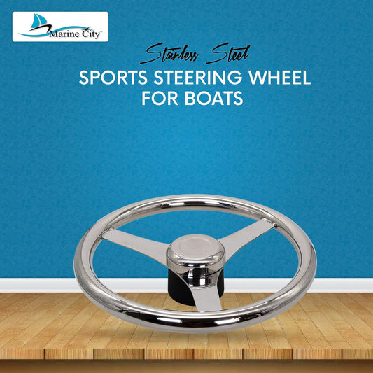 Marine City 13.5” 316 Stainless Steel 3-Spoke Sports Steering Wheel, Fits 3/4”