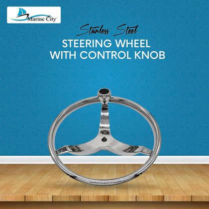 MARINE CITY 3-Spoke Steering Wheel with Knob – 13-1/2” 316 Stainless Steel
