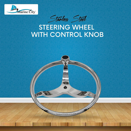 MARINE CITY 3-Spoke Steering Wheel with Knob – 13-1/2” 316 Stainless Steel