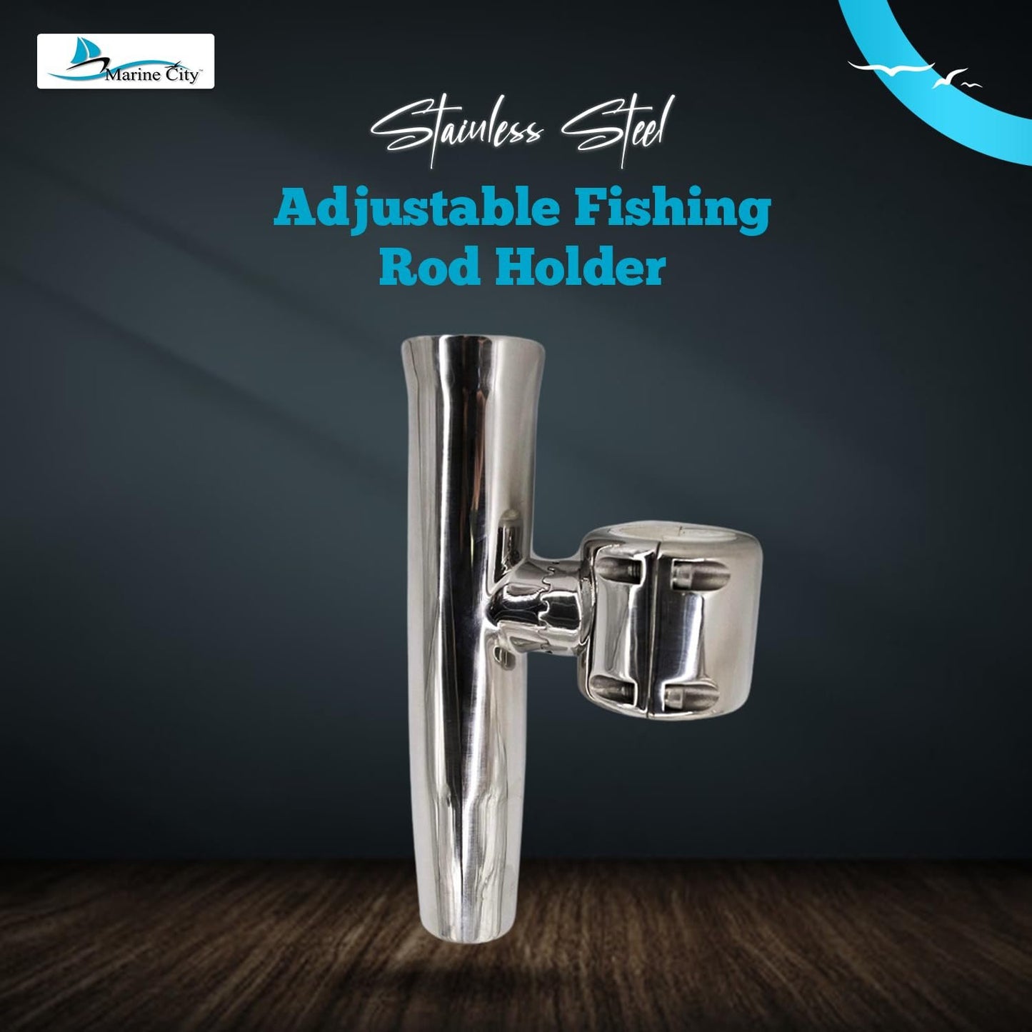 Marine City Adjustable Clamp-On Fishing Rod Holder – 304 Stainless Steel