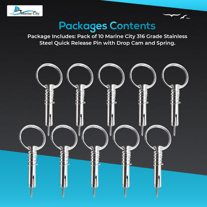 Marine City 316 Stainless Steel Quick Release Pin with Drop Cam & Spring