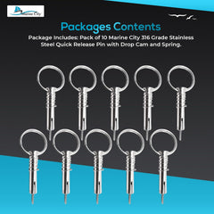 Marine City 316 Stainless Steel Quick Release Pin with Drop Cam & Spring