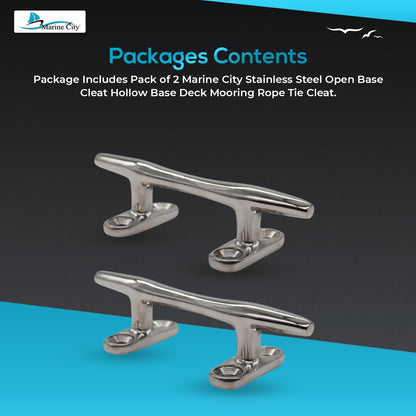 Marine City Open Base Cleat – 316 Stainless Steel, 4" Mooring Cleat (Pack of 2)