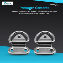 Marine City 2 PCS Stainless-Steel D-Shape Folding Pad Eye for Boat (2 inches ×2-1/4 inches)