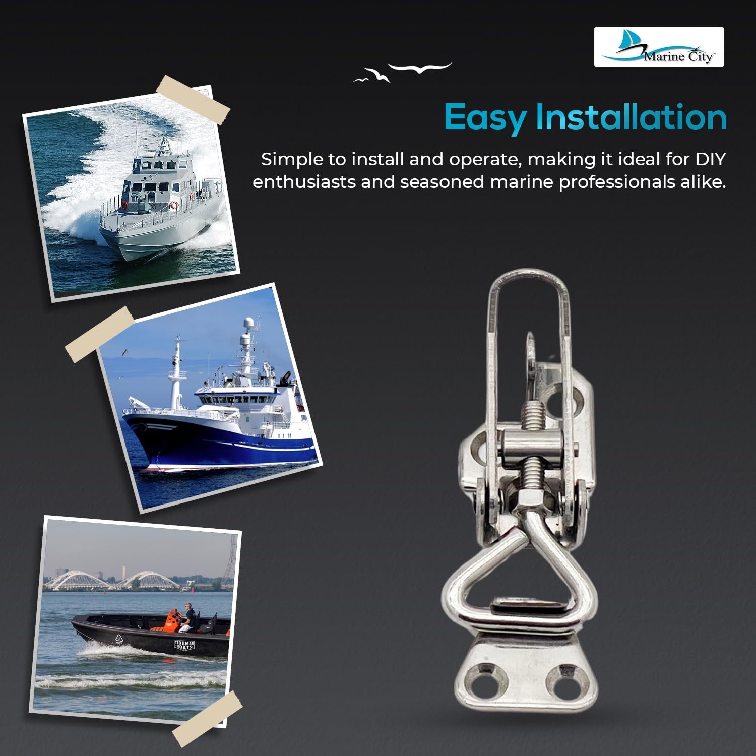Marine City Lockable Hatch Fastener – 304 Stainless Steel, Adjustable 2.6–3” MARINE CITY